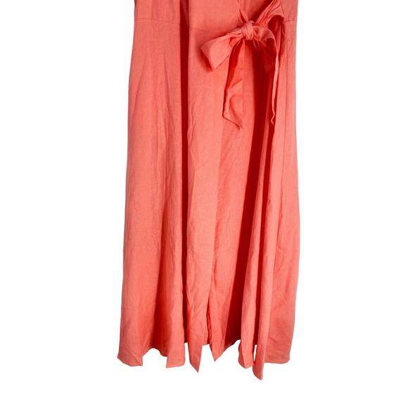 DKNY Linen Blend Coral Peach Sleeveless Wrap Dress Notch Lapel Collar Size 12‎ - Picture 5 of 7